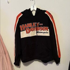 Harley-Davidson Black, Orange & White Hooded Sweatshirt